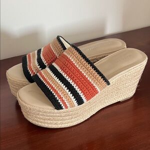 Marc Fisher Black, Orange, and Tan Wedge Sandals